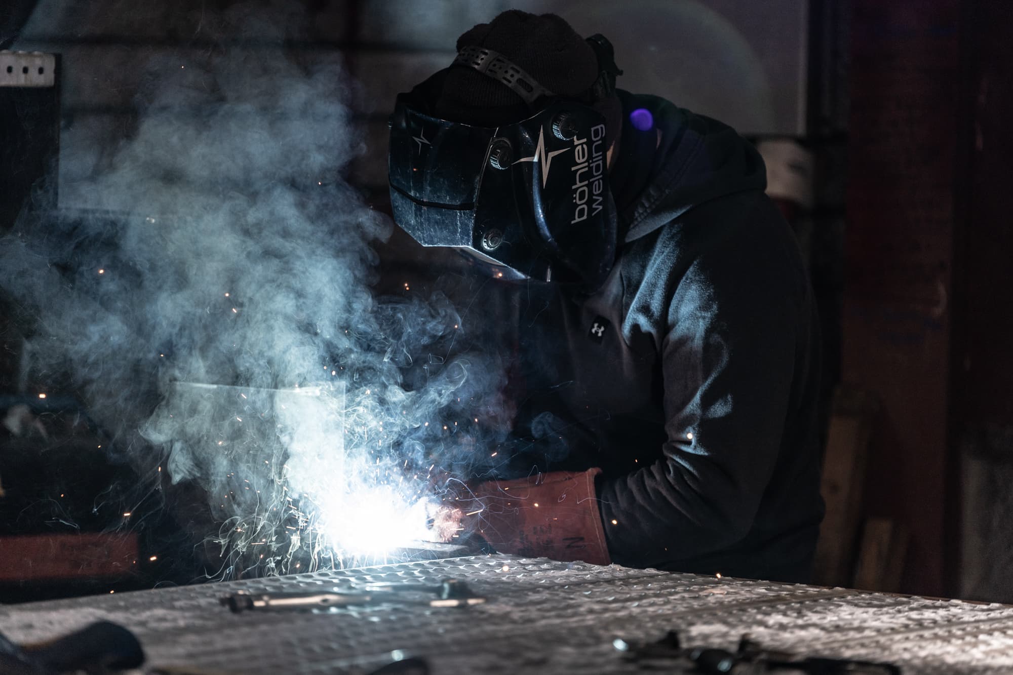 M&D Engineering welder fabricating steel on site